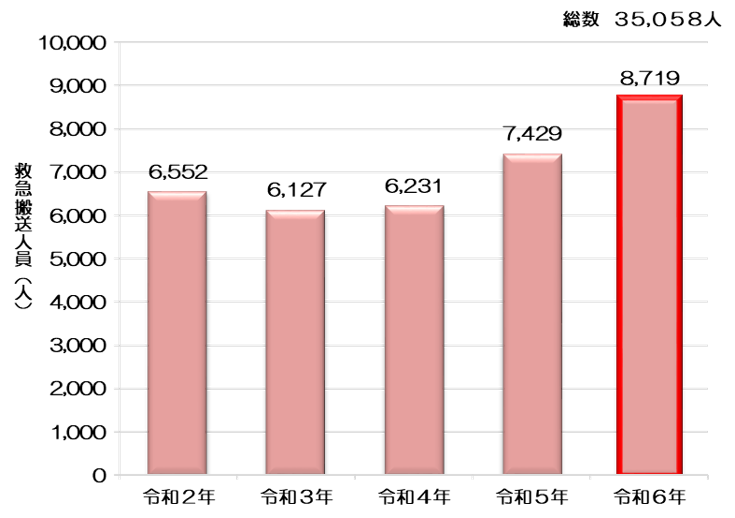 図2-5：「落ちる」事故による高齢者の年別救急搬送人員
