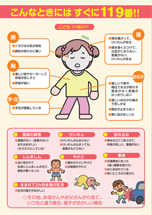 ためらわずに救急車を読んで欲しい症状(こども)