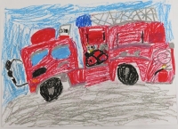 消防車の絵　糀谷小　小口栞