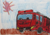 消防車の絵　北糀谷小学校　グエン　フィ　ニャット　ナム
