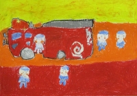 消防車の絵　北糀谷小学校　くまがいゆら