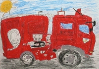 消防車の絵　北糀谷小学校　すずきのえ