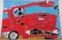 消防車の絵　都南小　ほしなしおり