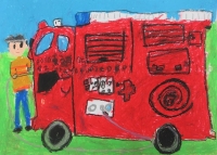 消防車の絵　都南小　くどうあゆか