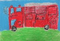 消防車の絵　都南小　さとうあきと