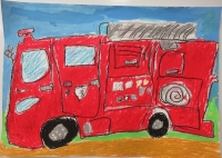 消防車の絵　都南小　わがつまあやね