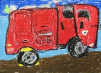 消防車の絵　萩中小　ありやまえま
