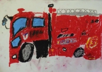消防車の絵　萩中小　ふくしまあおい