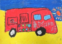 消防車の絵　中萩中小　やまださおり