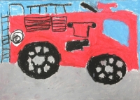 消防車の絵　中萩中小　とみながりく