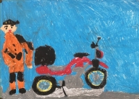 消防車の絵　出雲小　はせがわちお