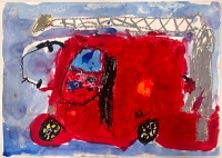 消防車の絵　仲六郷小　ふじわらかんた