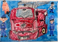 消防車の絵　仲六郷小　たけうちはづき
