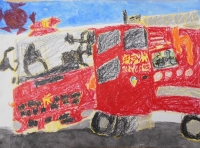 消防車の絵　東六郷小　こみやまなつき