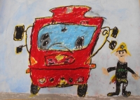 消防車の絵　東六郷小　うえだたくみ