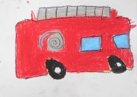 消防車の絵　東六郷小　あらかわめい