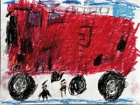 消防車の絵　南六郷小　よしだだん