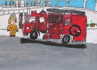 消防車の絵　蒲田小　くすかわたくみ