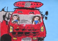 消防車の絵　蒲田小　やまうちりこ