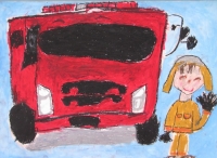 消防車の絵　蒲田小　おだえみか
