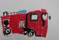 消防車の絵　南蒲小　あべさとみ