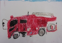 消防車の絵　南蒲小　いしいゆたか