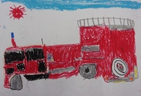 消防車の絵　南蒲小　あまやりんたろう