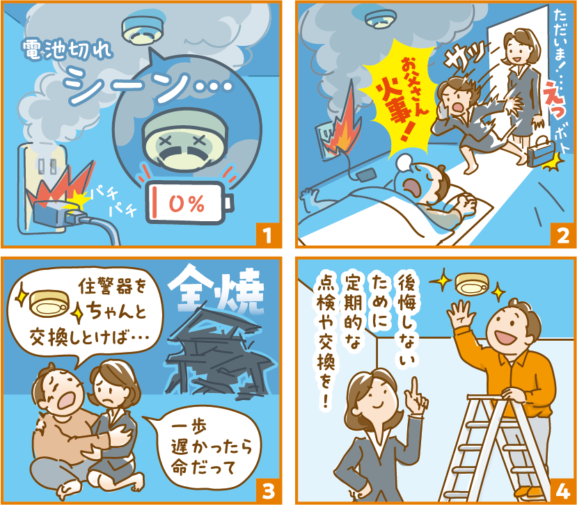 ご自宅の住警器は正常に作動しますか?「いざ」というときにきちんと作動するように、日ごろから作動確認を行いましょう。