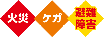 火災、ケガ、避難障害