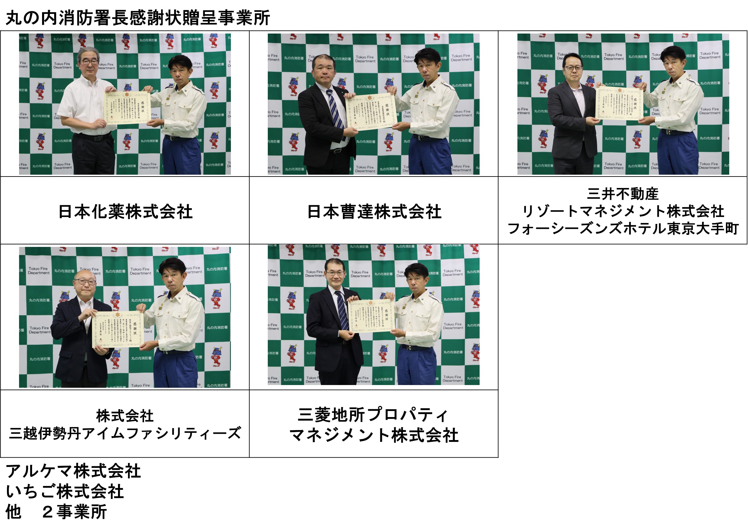丸の内消防署長感謝状