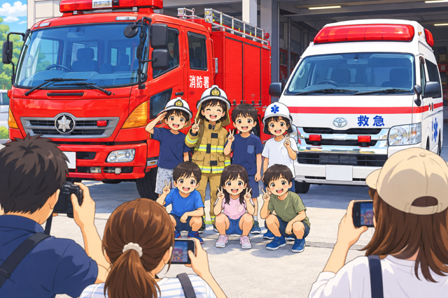 消防車&救急車展示イメージイラスト