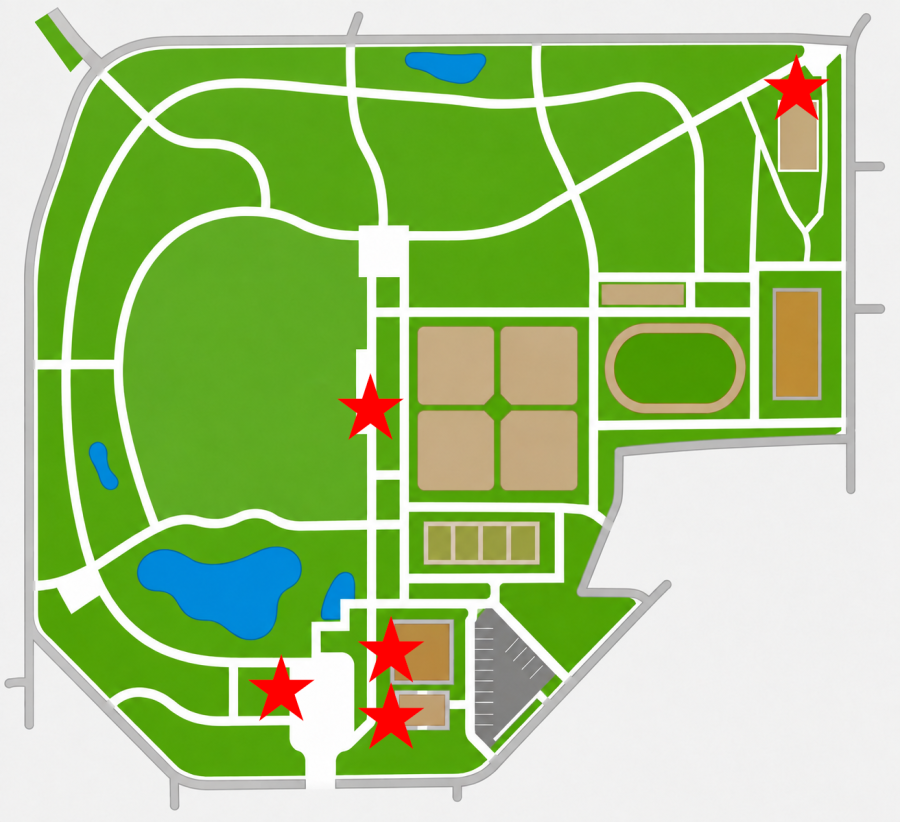 クイズ掲示場所：公園サービスセンター前、光が丘体育館、光が丘図書館、赤塚口付近、休憩所③前