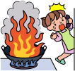 イラスト：フライパンに火をかけたままにすると危険です