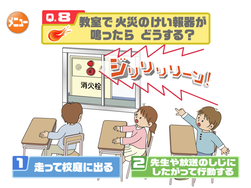 教室で火災のけい報器が鳴ったらどうする？
