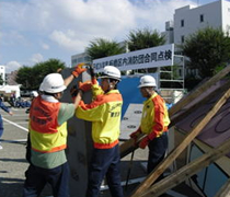 団合同点検にて、震災発生時におけるボランティア隊による救助活動